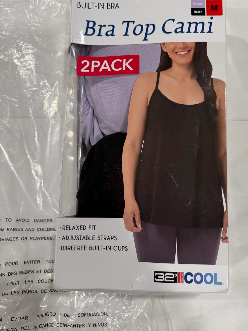 32° Cool Women’s 2-Pack Bra Top Cami — Black and Lilac